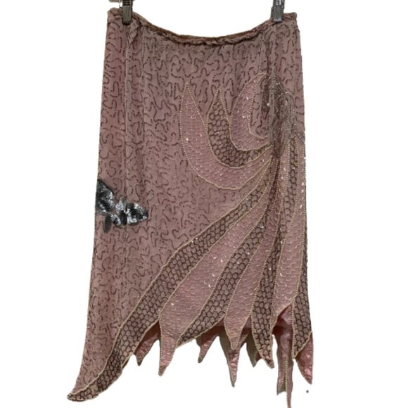 Unbranded Dresses & Skirts - Vintage Inspired 100% Silk Sequins, beads & pearls Pink Flapper Skirt Sz (M)